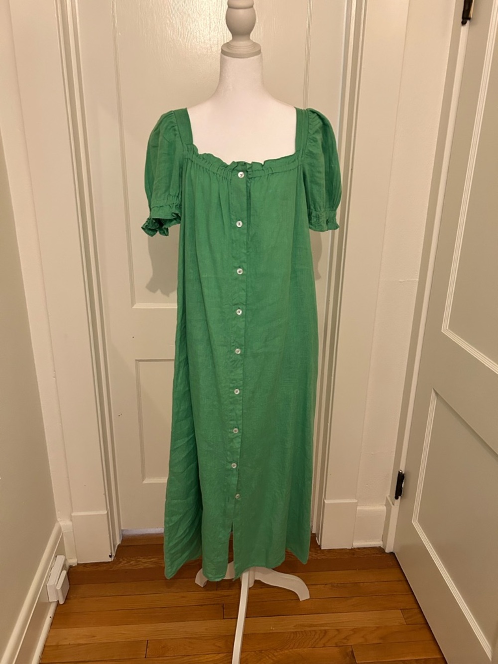Sleeper Green Button-Front Maxi Dress